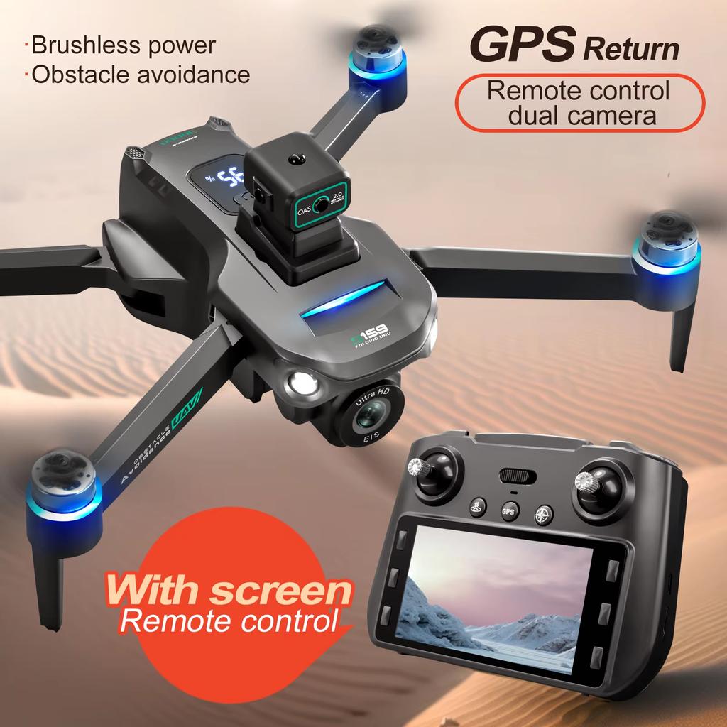 2025 S159 GPS RC Drone 5G 8K HD ESC Photography Двойная камера Professional WIFI FPV Backhaul Screen Obstacle Avoiding Butterfly Quadcopter Toy