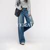 Extended wide leg jeans for women, non stretchy, loose, lazy, floor length straight leg pants, trendy