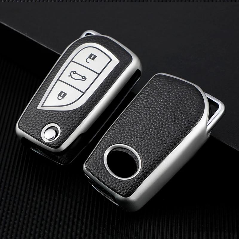 FOR Toyota Corolla Camry Altis Auris Aygo Yaris RAV4 Verso Car Folding Flip Key Case Protective Cover Bag Shell Holder Keychain