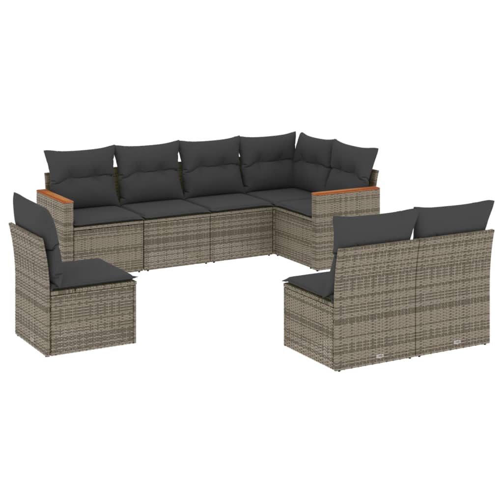 8 piece Garden Sofa Set with Cushions Gray Poly Rattan