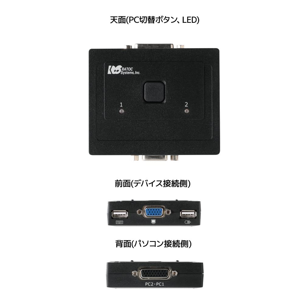 Переключатель VGA для ПК RATOC Systems 2 Черный (для ПК) РС-230UA