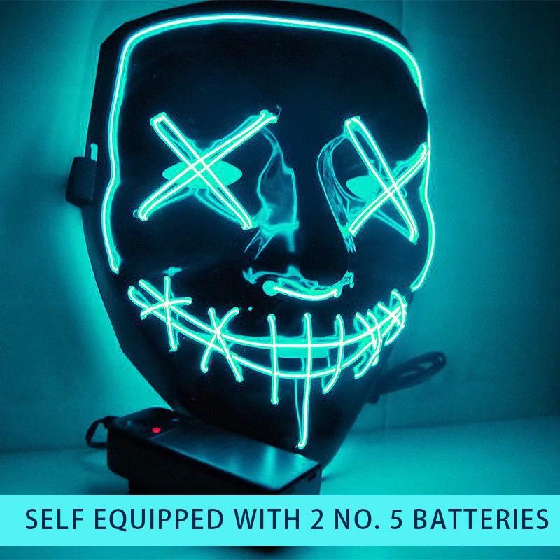 "Halloween Cosplay Masks: Neon LED Party Masks with Glow-in-the-Dark Light Effects - Funny Masquerade Masques for Costume Suppli
