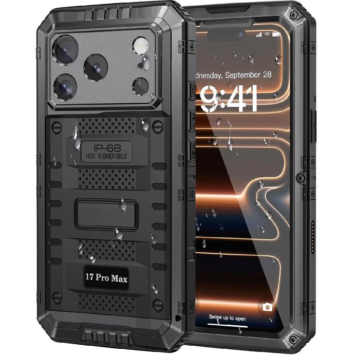 For iPhone 17 Pro Max Waterproof Case Military Metal Case Built-in Screen Protector Heavy Duty Shockproof Full Body Rugged Cover 5