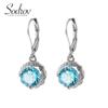 Серьги SODROV Light Ocean Blue с кристаллами циркона и цветком
