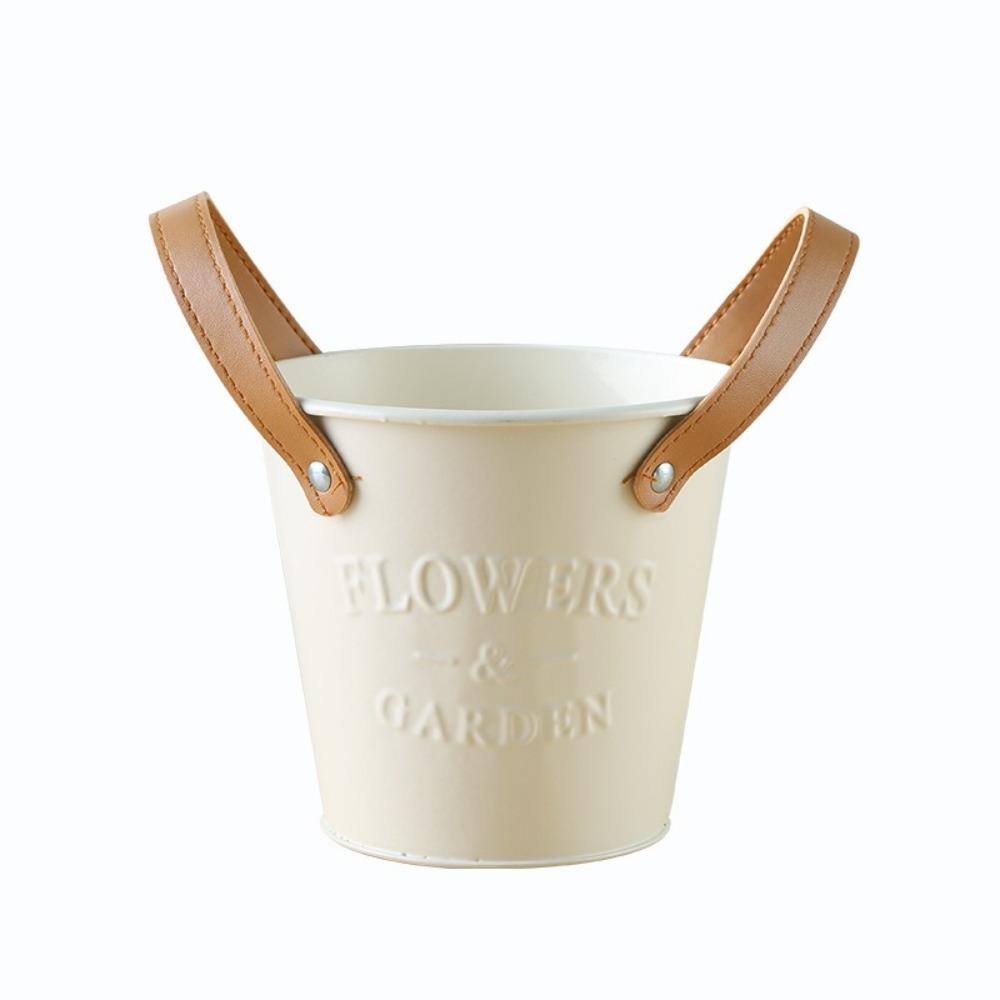 Бежевый цвет цветочные горшки кожаная ручка маленькое ведро качество корзина для хранения дома