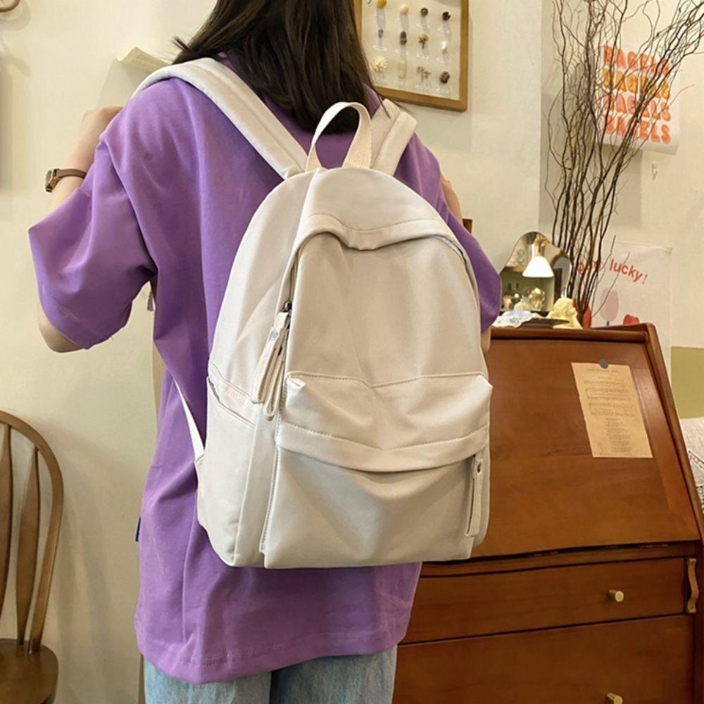 Nylon Teens Schoolbag Large Capacity Travel Bag Fashion Solid Color Backpack  Students