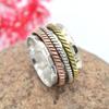 Spinner Ring,925 Sterling Silver Three Tone Spinner Ring, Thumb Ring