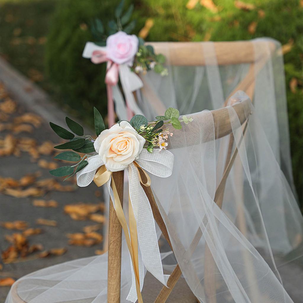 Искусственные Имитированные Розы Цветок на Спинку Стула Разноцветный Для Украшения Места Проведения Свадебной Вечеринки На Открытом Воздухе Эстетичный Декоративный