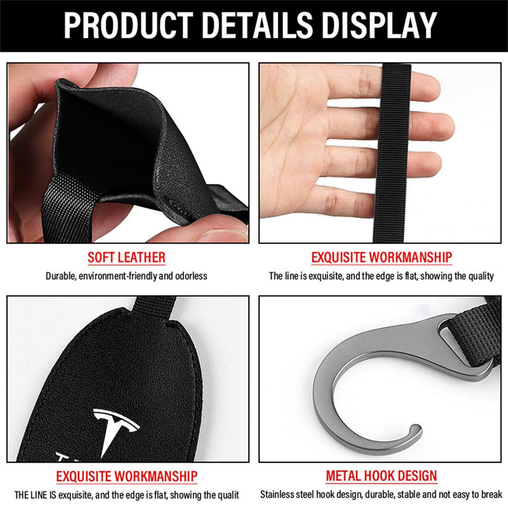 LDEPG1 1pc Pu Leather Car Rear Seat Back Portable Hanging Hook For Tesla Model 3 S Y X Highland Roadster Auto Valve Cap Accessories