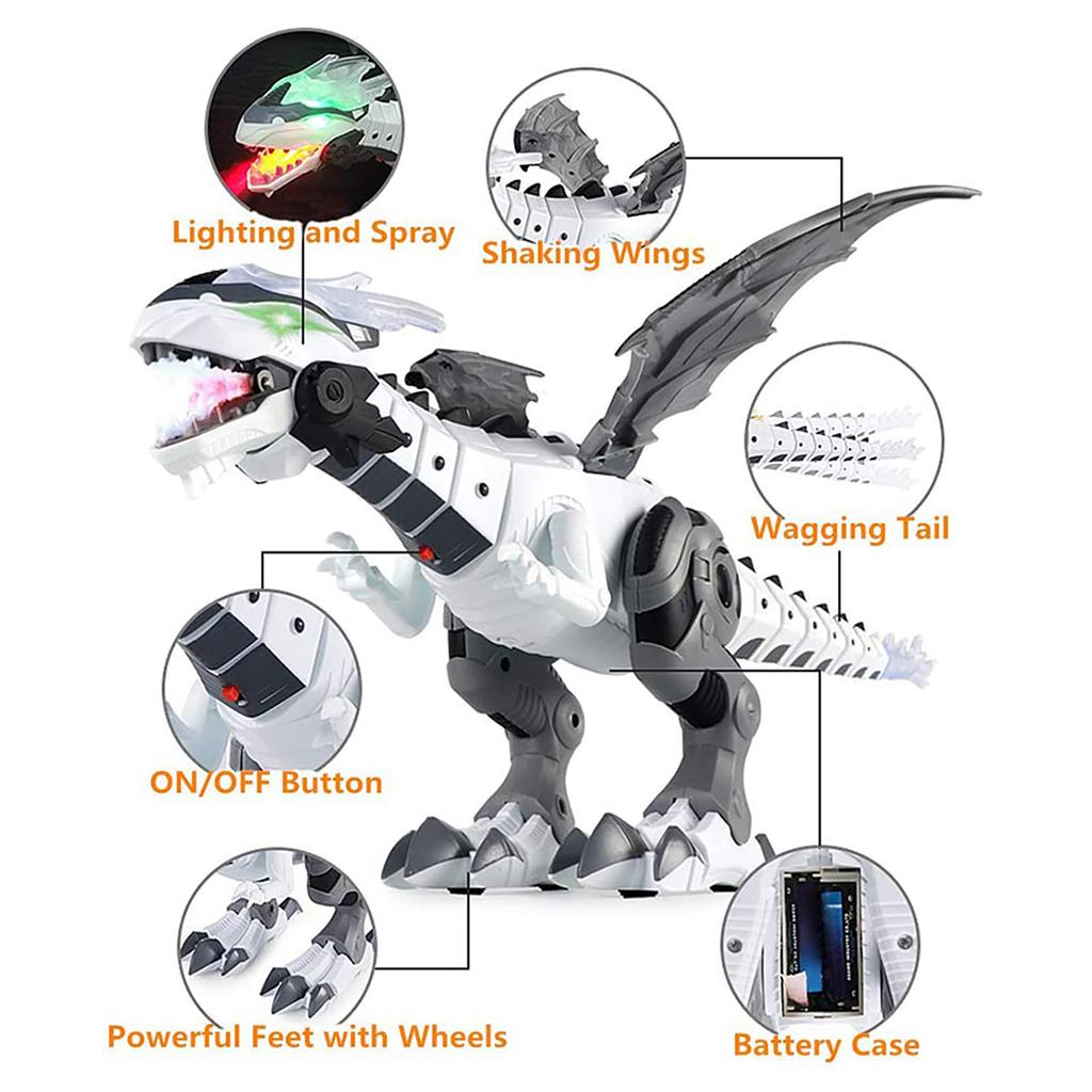 Mist Spraying Robot Dragon Toy Kids Walking Dinosaur Breathing Water Spray with Lights and Sounds