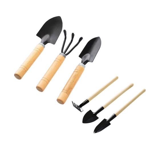 2 Sets Mini Gardening Tools Kids Metal Trowel with Wooden Handle Mini Rake And Shovel for Loosening Soil Transplanting Office Home Potted Plants