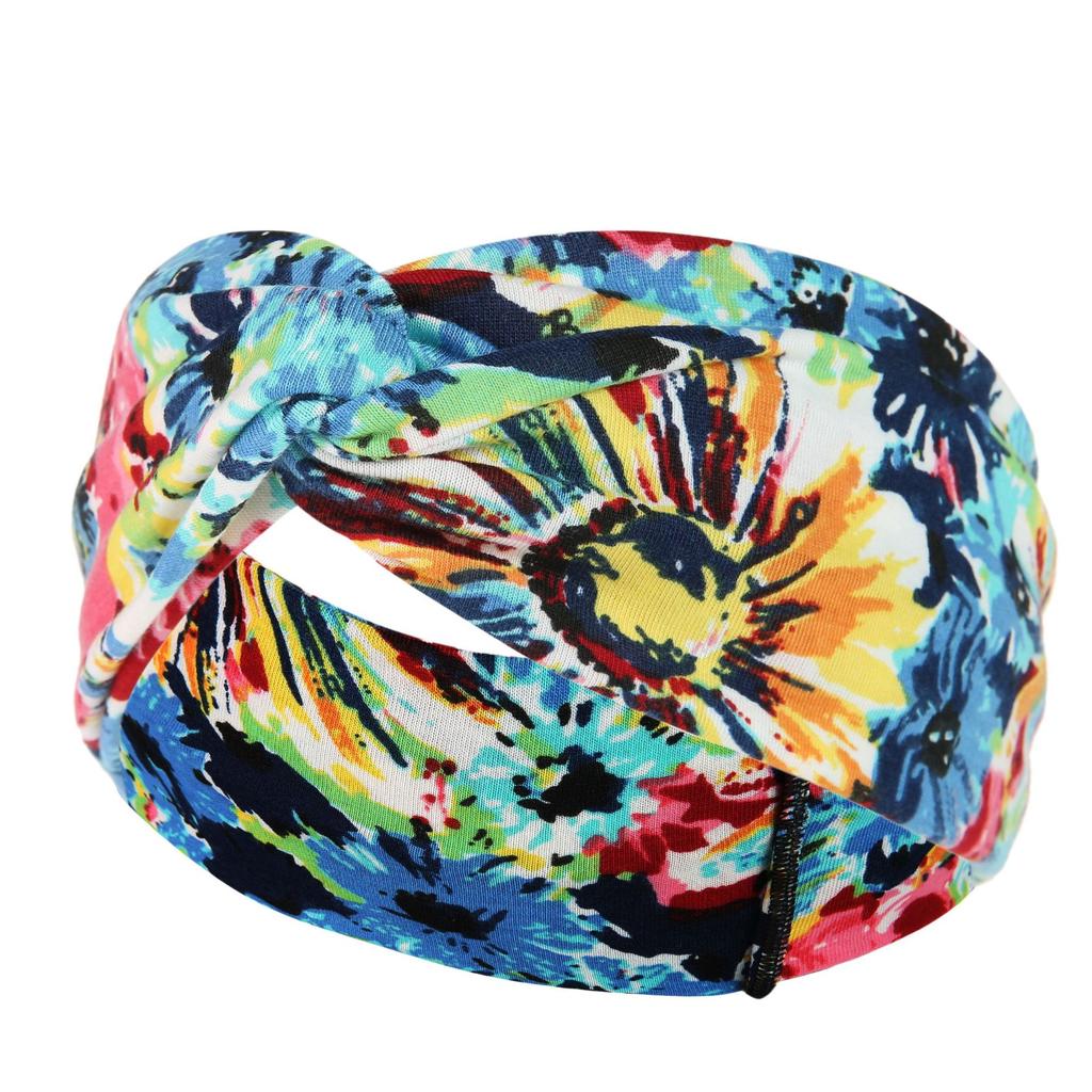 DX~~~ New Wide Brimmed Crossover Headband Lady's Bohemian Print Knitted Headband Sweat-wicking Bandana Sports Yoga Headband