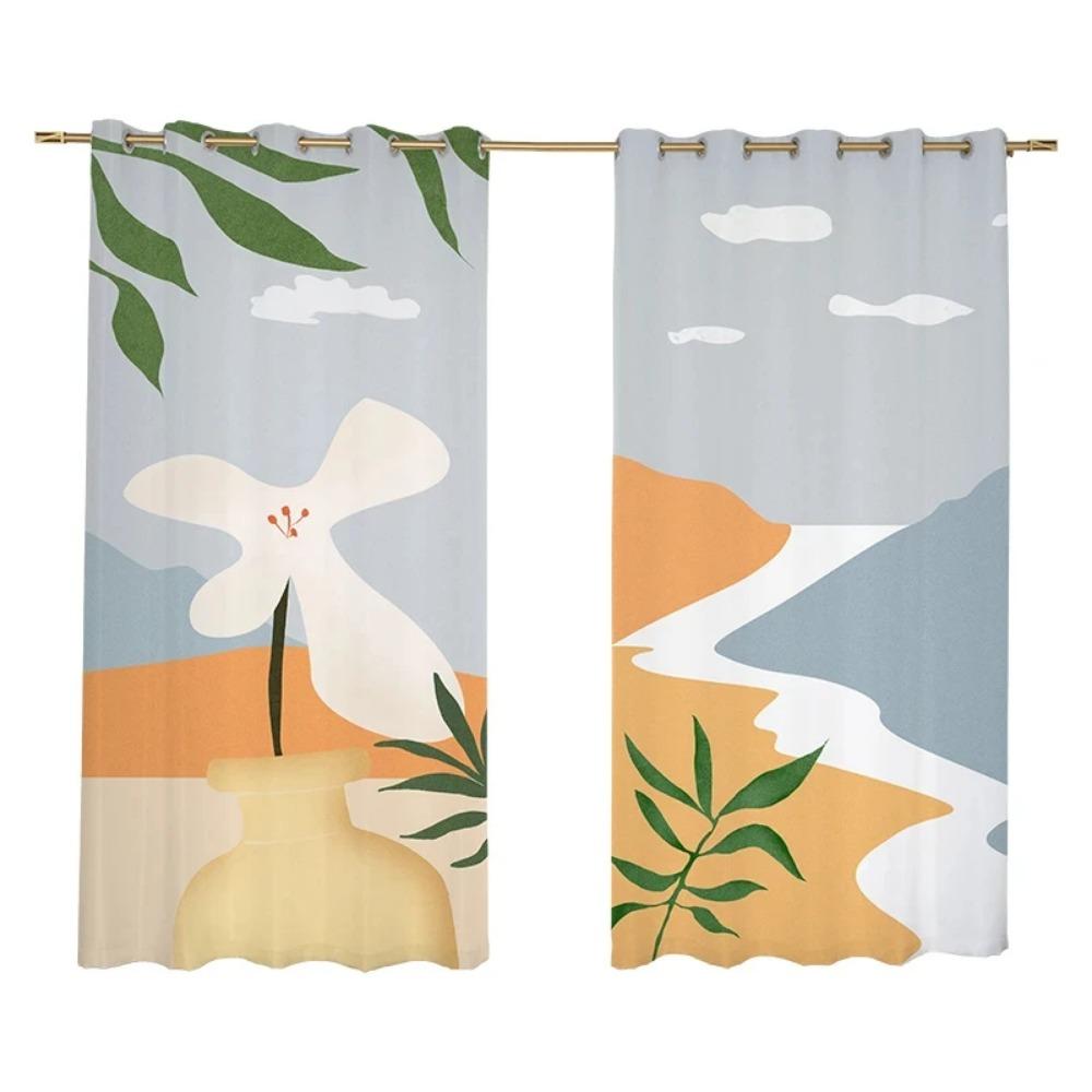 Nordic Ins Style Orange Cat High Shading Curtain Girls Bedroom Living Room Kitchen Simple Shading Thick Curtains Blackout Drap