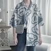 Летняя мужская рубашка из шелка Ice Silk с короткими рукавами, свободная, с принтом, средней длины, на пуговицах, корейский стиль, кардиган для отдыха на пляже