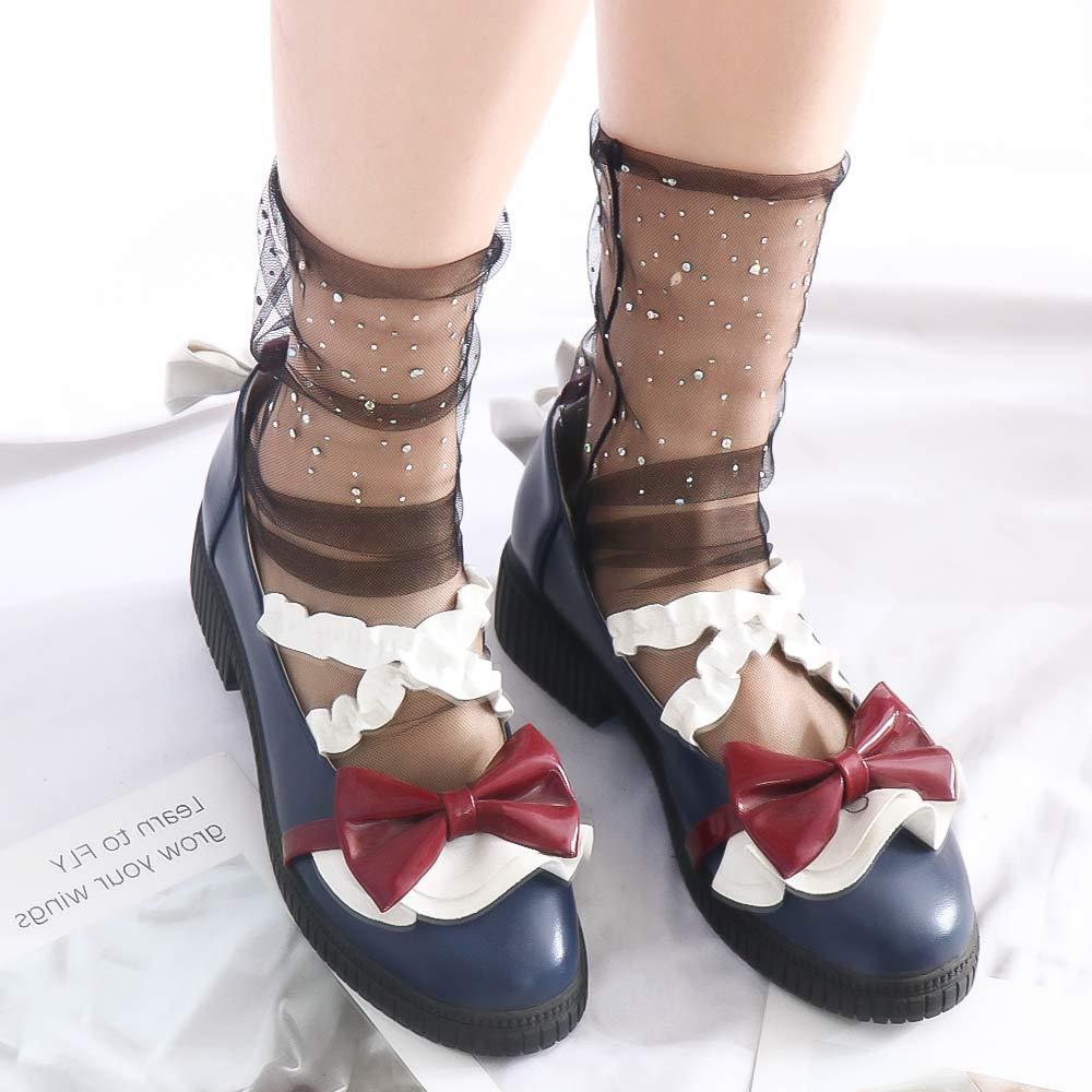 Ladies Women Crystal Rhinestone Glass Silk Elastic Ankle Socks Transparent Mesh Sock Short Socks