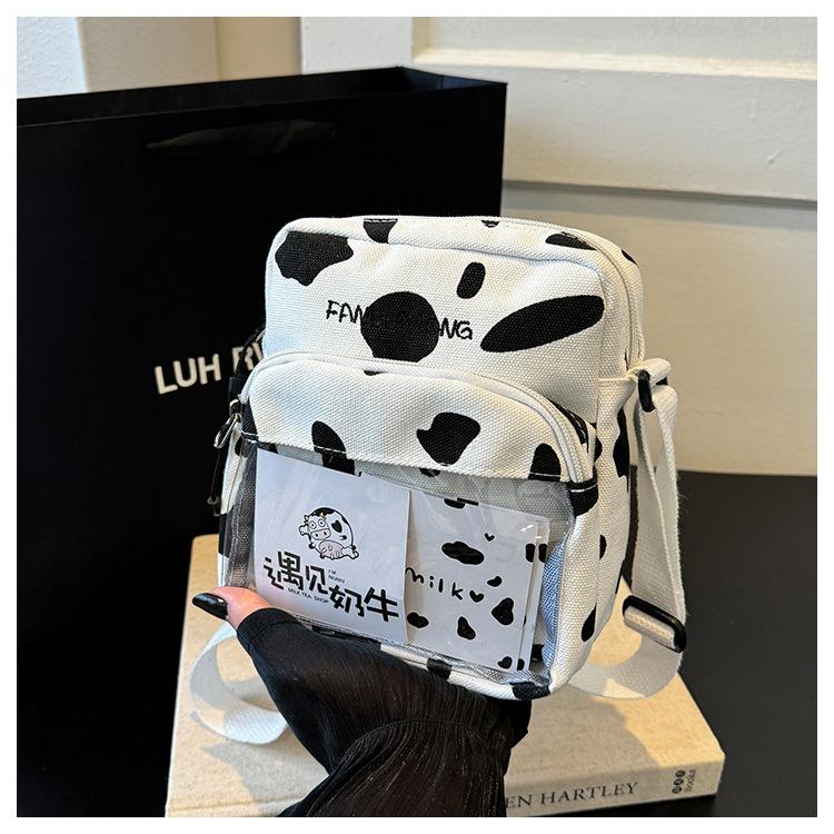 Стильная и простая холщовая сумка 2025 новая уличная тенденция сумка через плечо сумка кроссбоди коровья расцветка маленькая квадратная сумка