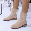 2024 Hot Sale Shoes Female Zipper Women's Boots Winter Round Toe Suede Warm Solid Short Barrel Chunky Heels Plus Size Boots
