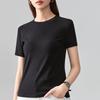 Threaded Short-sleeved T-shirt for Women's New Summer Women's Solid Color Round Neck T-shirt Waist Top