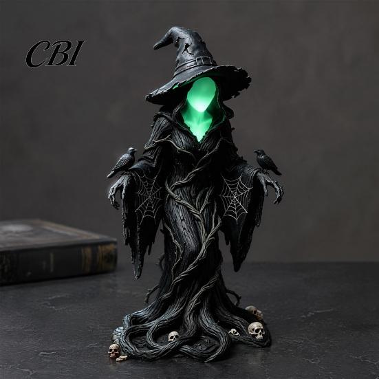 Desktop Mantel Display Faceless Witch Statue, Glow-in-The-Dark Ornament, Luminous Resin Unique Garden Yard Art Figurine for Halloween Table