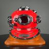 45.72 Cm Red Deep Sea Scuba Divers Diving Helmet with Wooden Base Marine Nautical Boston Scuba Diving Helmet Best Gift Item