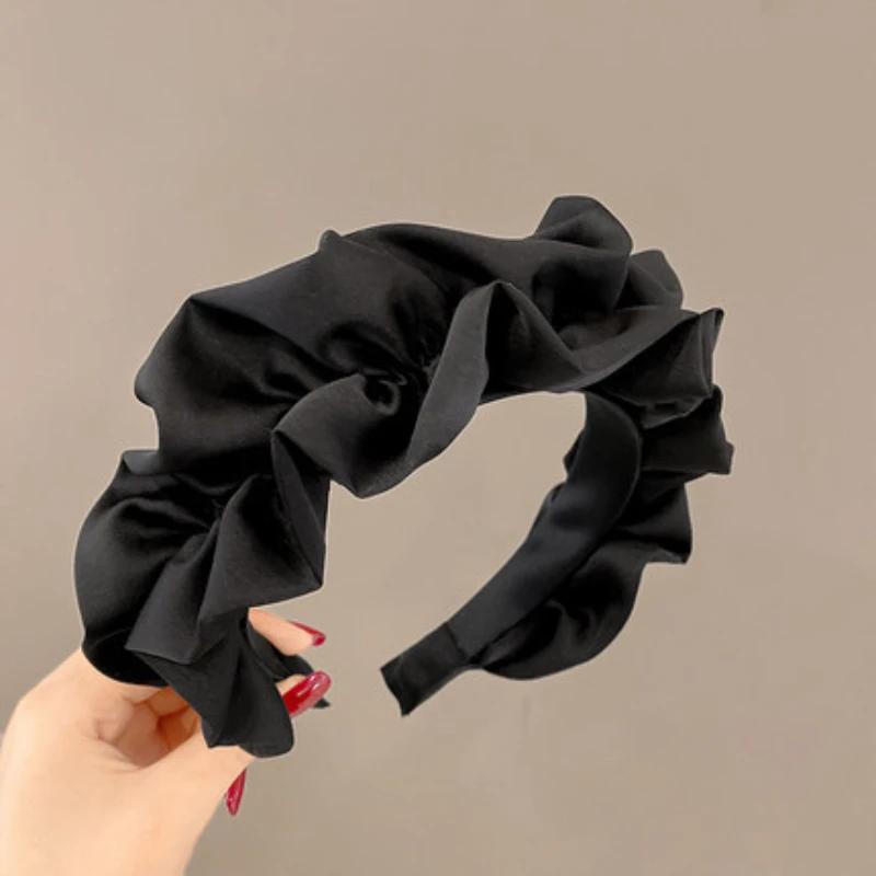 Однотонная широкая плиссированная повязка на голову для женщин Элегантная повязка для умывания лица Модная девушка Аксессуары для волос резинка для волос