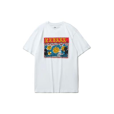 Li-Ning Мужская спортивная футболка с круглым вырезом и графическим принтом X Disney Mickey X Keith Haring, белые AHSR499-1