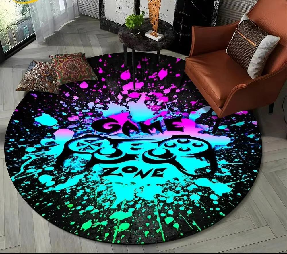 Cartoon Game Controller Round Carpet Non Slip Circle Child Play Mat Washable Rugs for Gamer Bedroom Decor Entrance Doormats