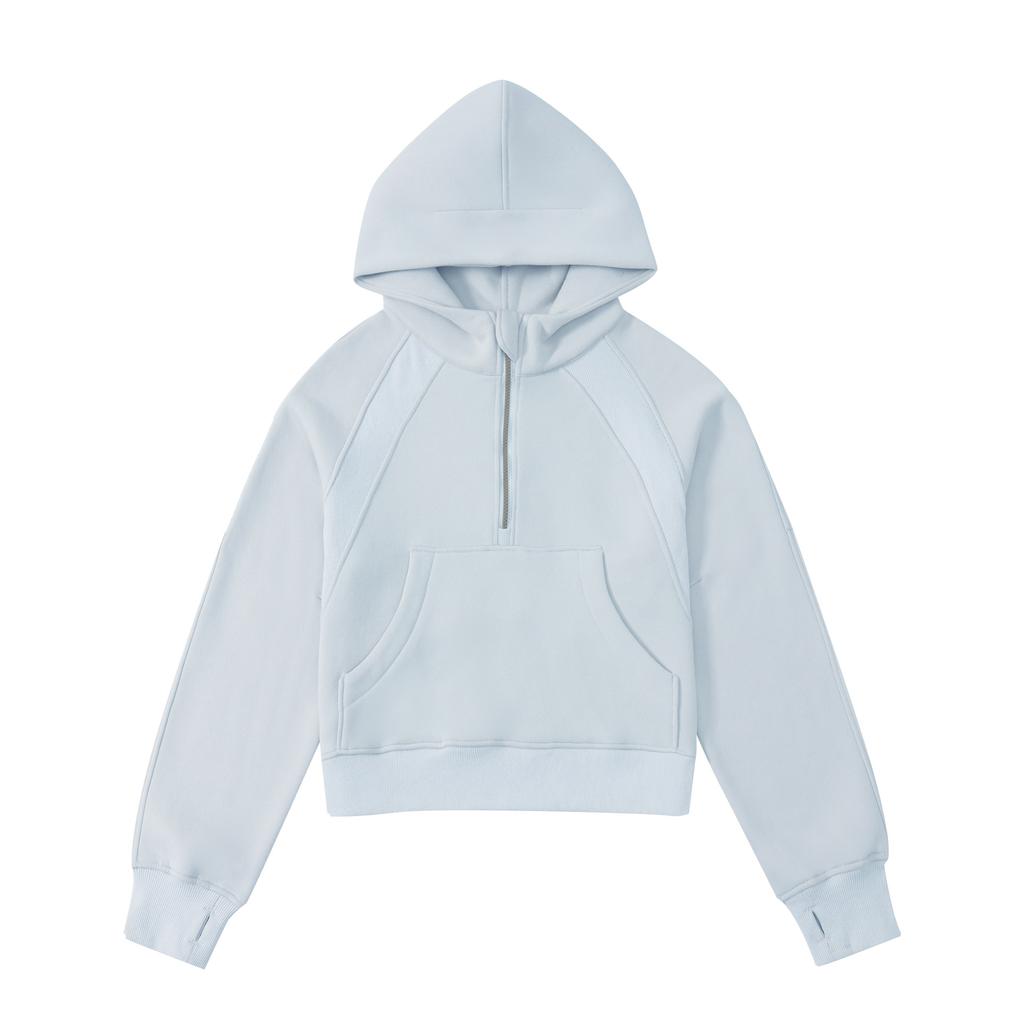 Осень и Зима Короткий Пуловер Наполовину на Молнии С Капюшоном Свободный Топ Куртка для Йоги Свитер