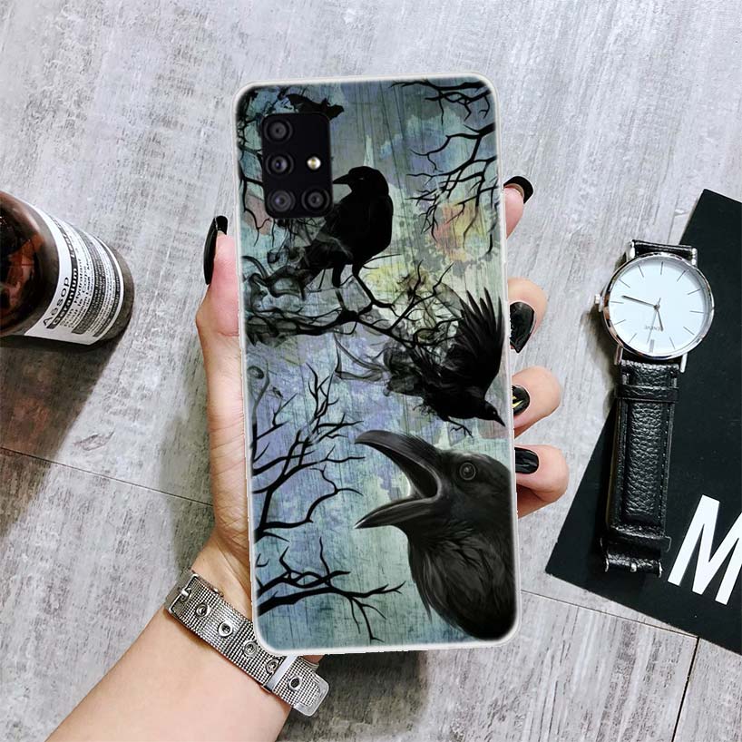 Чехол для телефона с изображением ворона и темного черепа для Samsung Galaxy A12 A22 A32 A42 A52 A72 A51 A71 5G A41 A31 A21 A02S M12 M21 M31 M30S Fundas