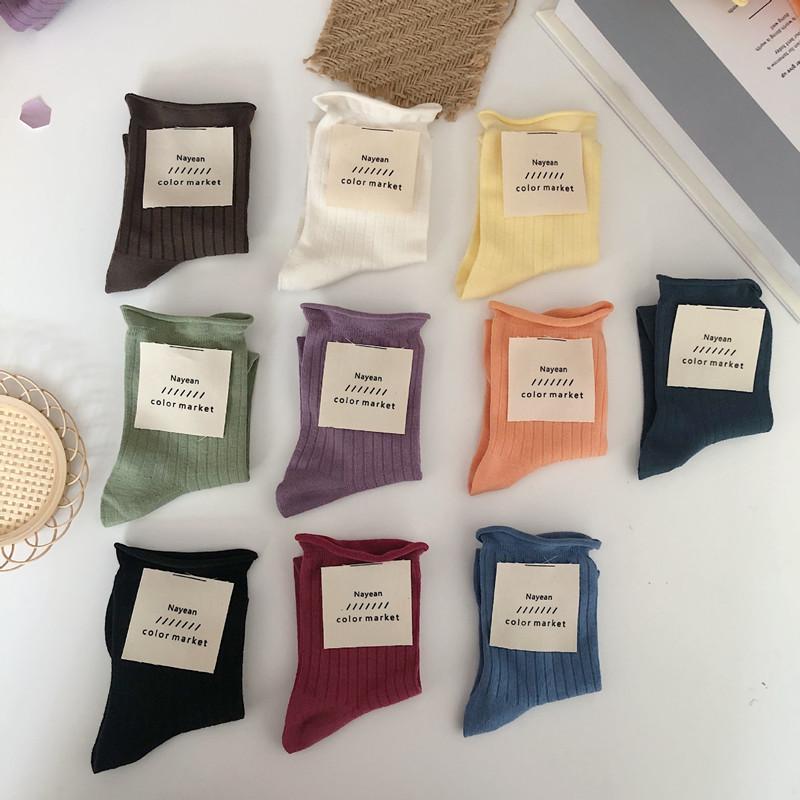 Johnature Корейские Универсальные Случайные 5 Цветов Средней Длины Идеальная Посадка Кремовый Цвет Множество Женских Носков