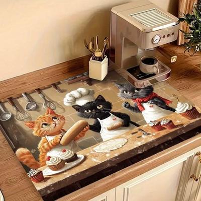 Котенок Милый Кот Кухонная Посуда Сушильный Коврик Кофемашина Дренажный Коврик Столешница Абсорбирующий Дренажный Коврик Посуда Декор Стола