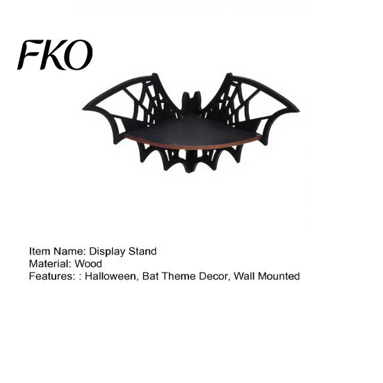 Decorative Wall Corner Mount Halloween Wooden Bat Shelf, Black Mounted Candle Holder Stand, Gothic Hanging Shelf Decor Display Rack for Home