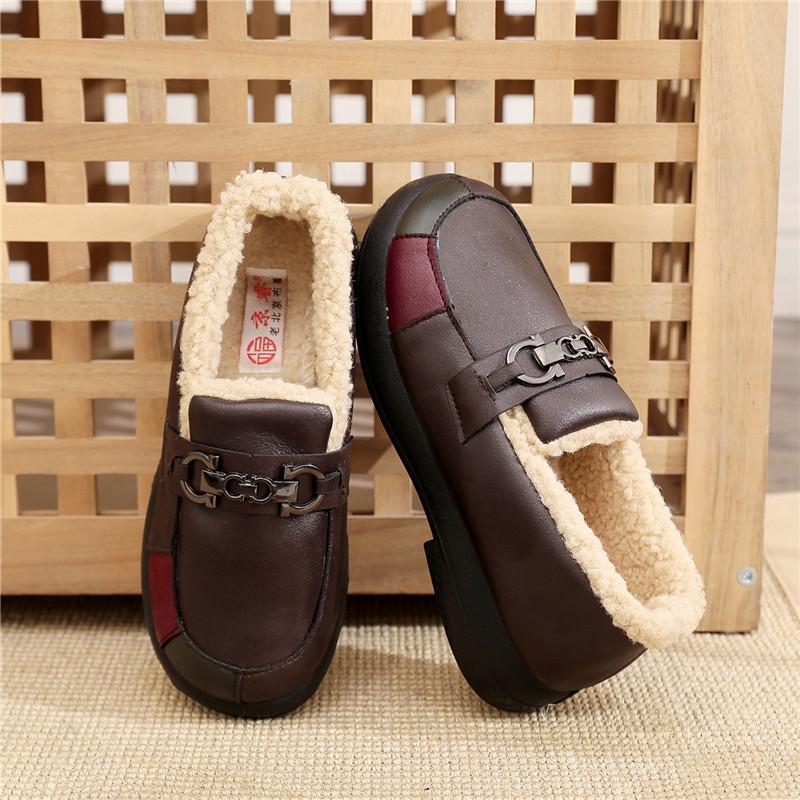 Женские зимние лоферы на флисовой подкладке, уличные противоскользящие туфли с низким берцем для женщин, теплая обувь из искусственной кожи на меховой подкладке, туфли на плоской платформе