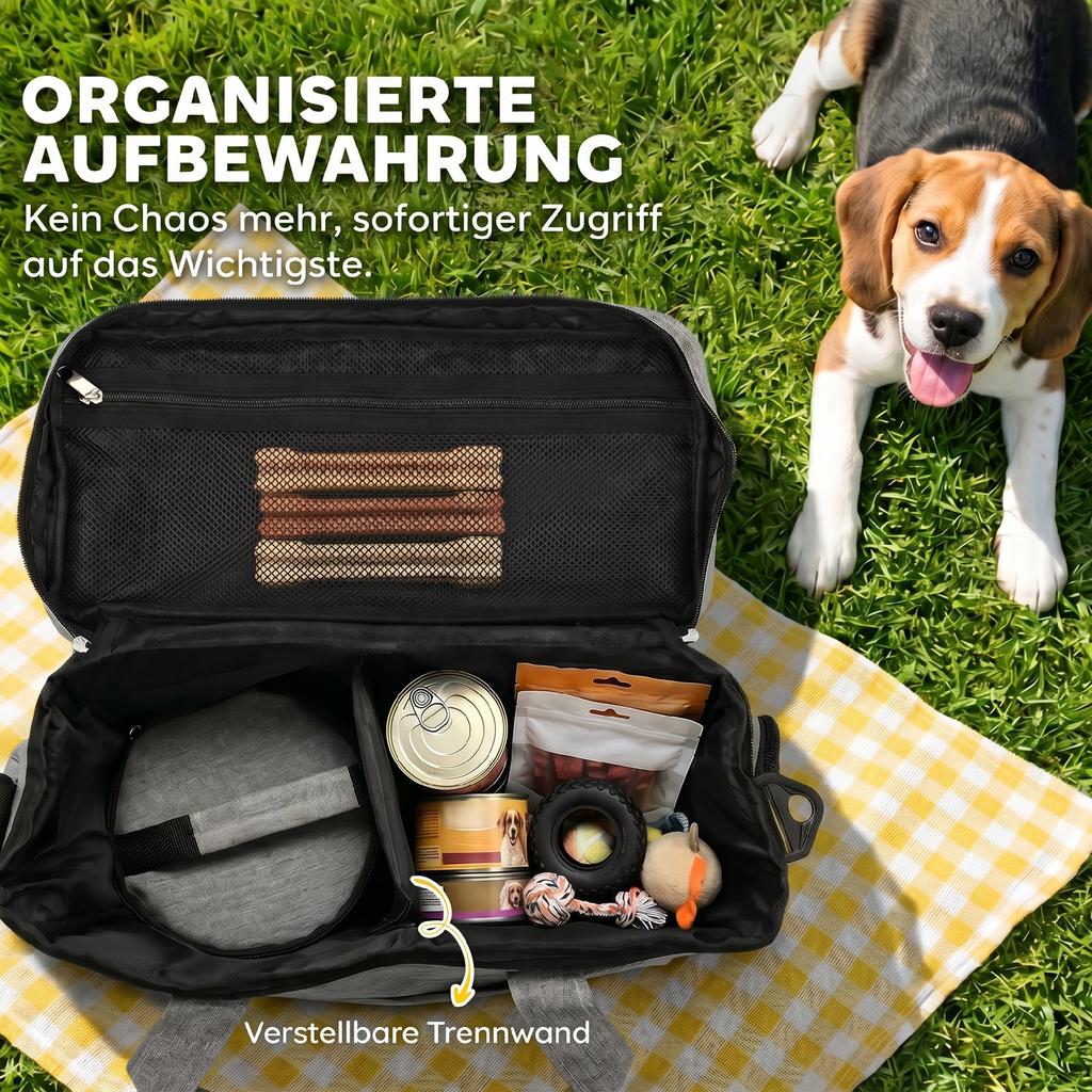 Dog Travel Bag, Waterproof Walking Bag with Multiple Pockets, Two Food Containers and Collapsible Bowl for Cat Puppy