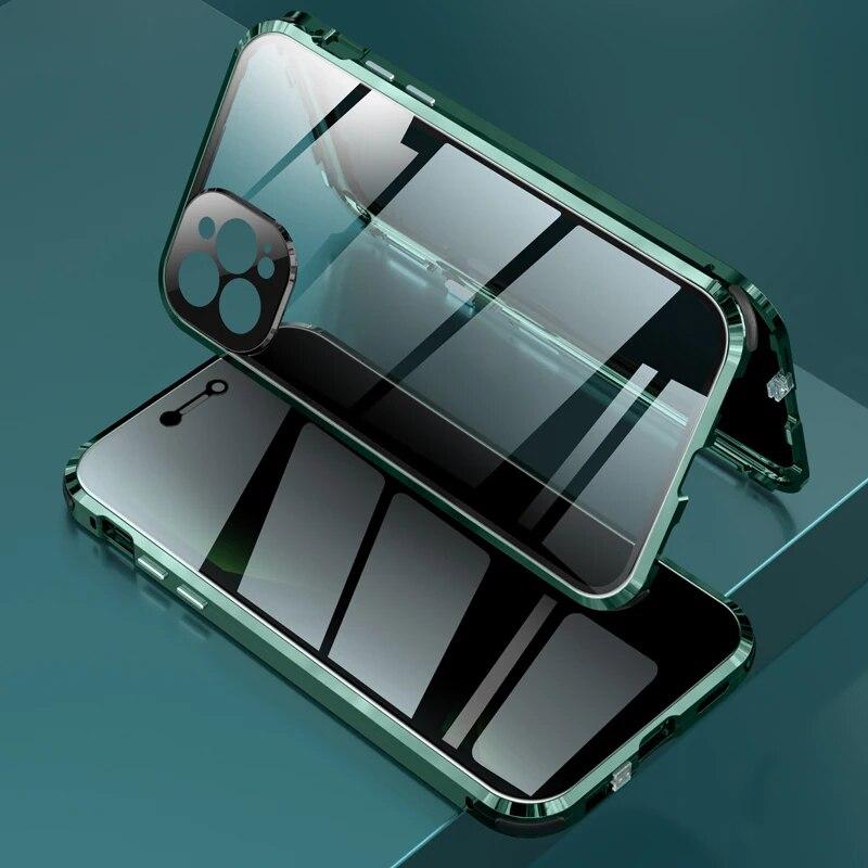 Антибликовый магнитный чехол для iPhone 15 12 Pro MAX 14 Plus 13 Mini 11, экран конфиденциальности, стеклянная крышка, металлический бампер, защитный чехол для камеры