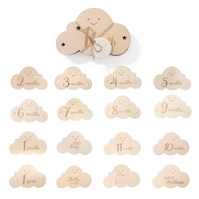 8Pcset Wooden Baby Milestone Card For Newborn Cute Cloud Shape Pography Props Accessories Month Cards Sticker Newborn Gifts