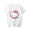 Sanrio Милый принт Hello Kitty 100% Хлопок Детская футболка Летняя Повседневная Уличная Спортивная Вечеринка Свободная Уличная Короткий рукав