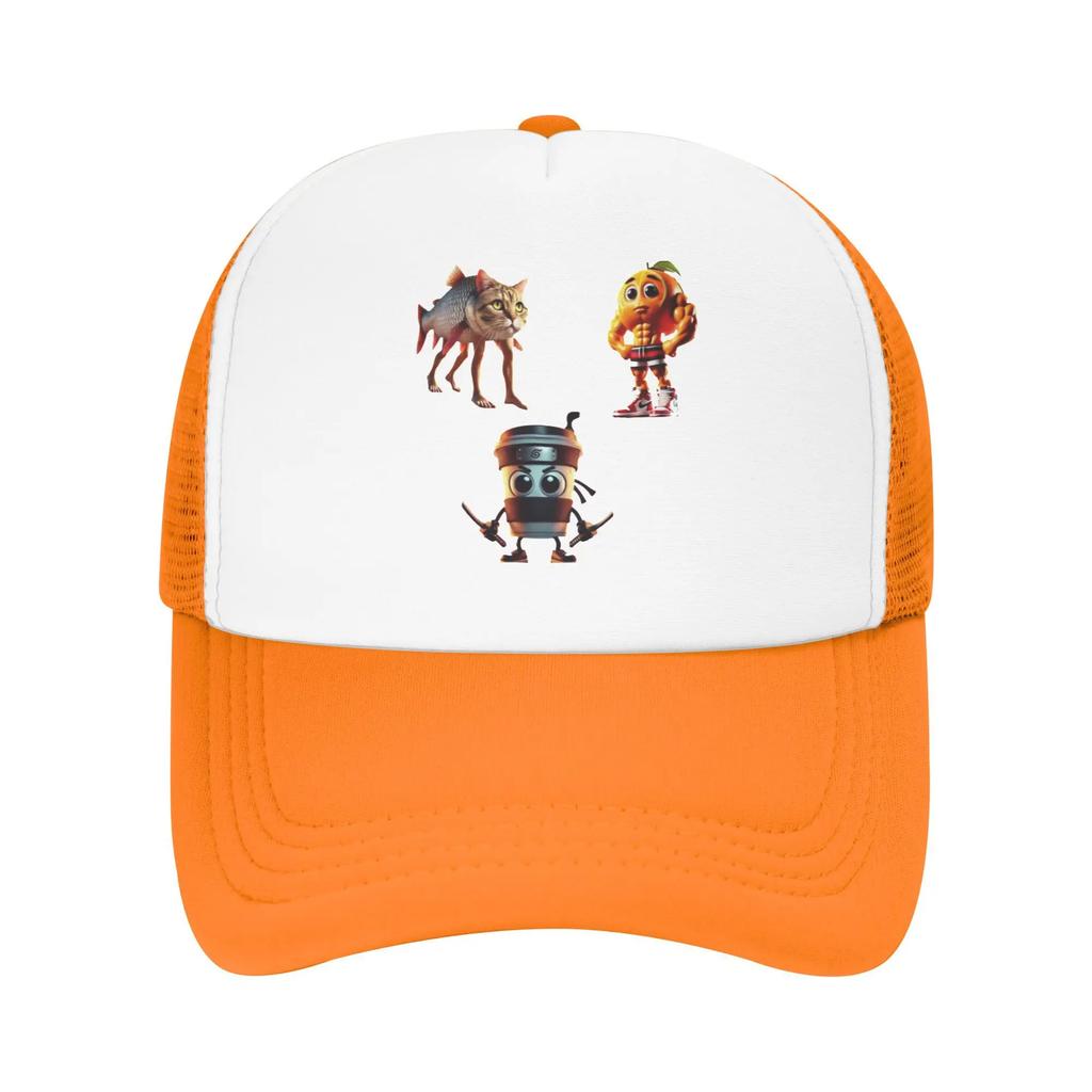 Italian Brainrot Pack Character combinations Muscles Orange Fish Cat Mesh Baseball Caps Funny Womens Printing Unisex Trucker Cap