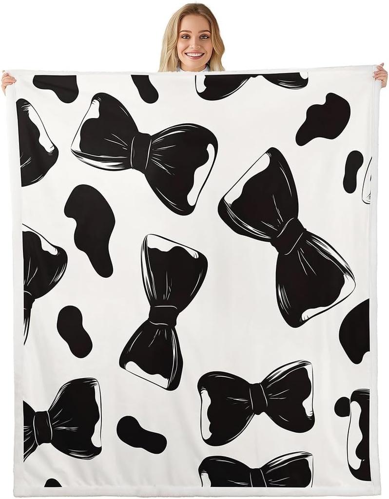 Плед с узором из синих бантов Мягкий флисовый плед Элегантный домашний декор Подарок для женщин Девочек Спальня Постельное белье Покрытие