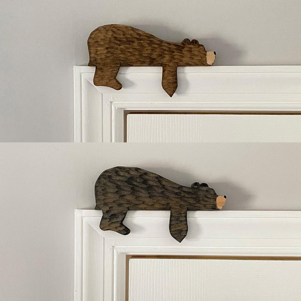 Fun Animal Bear Door Topper Wooden Art Wall Decor Cute Door Frame Sculpture