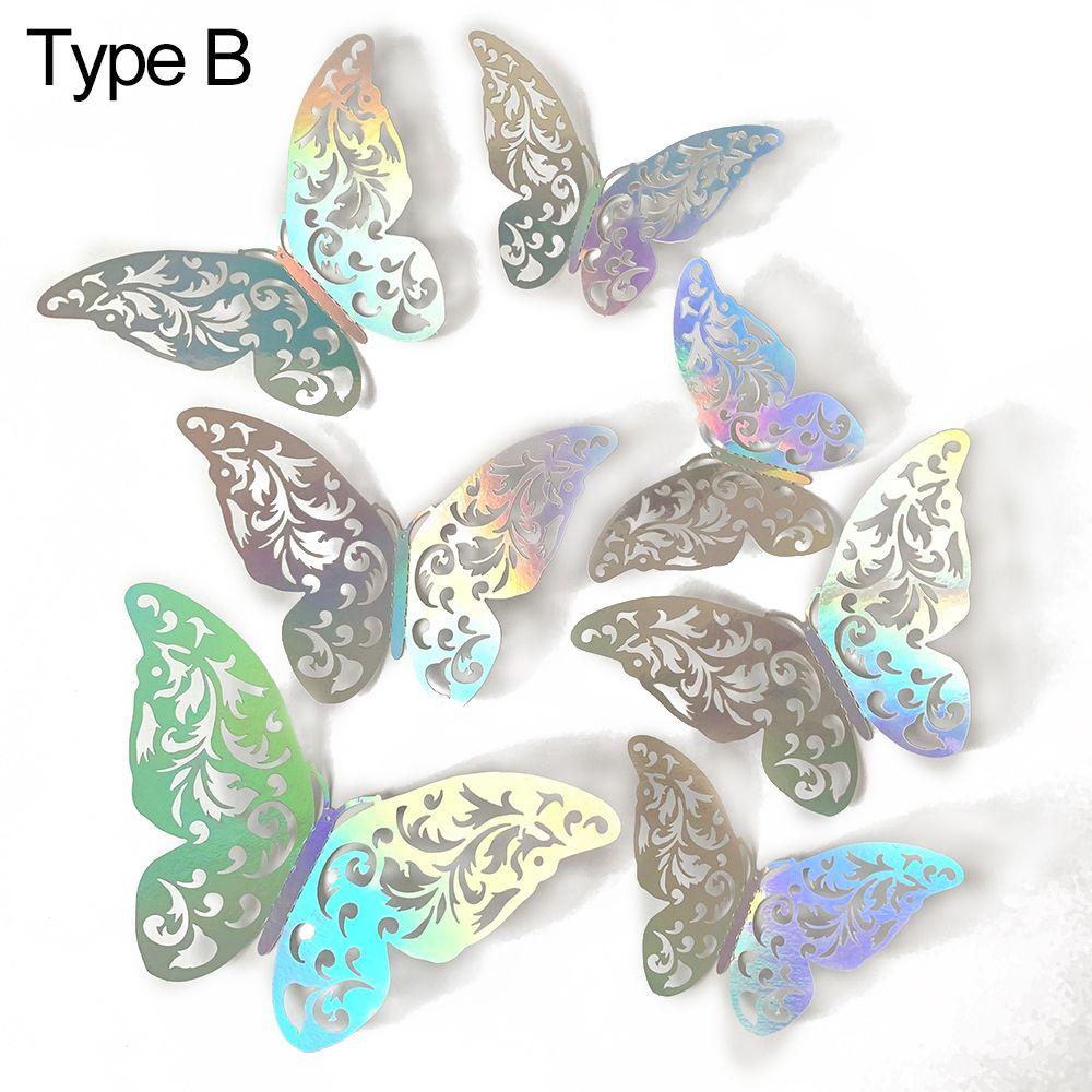 Decoration Hollow Butterflies Decals 3D Butterfly Wall Stickers Metal Texture Colorful Mirror Paper