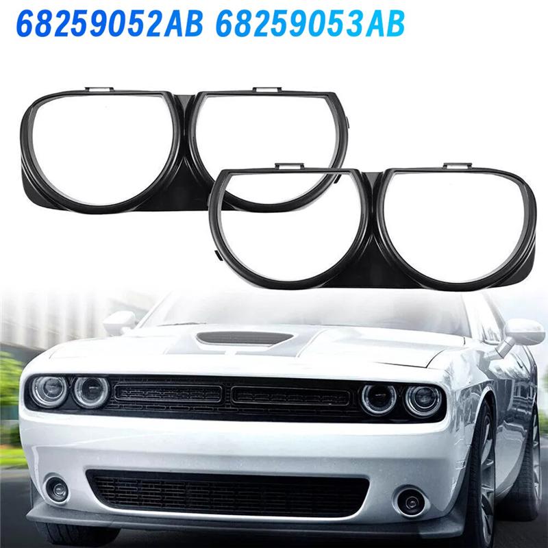 A03Z-1Pair Front Headlight Bezel Trim Frame Lamp Cover 68259052AB 68259053AB For Dodge Challenger 15-21 CH2510101 CH2511101