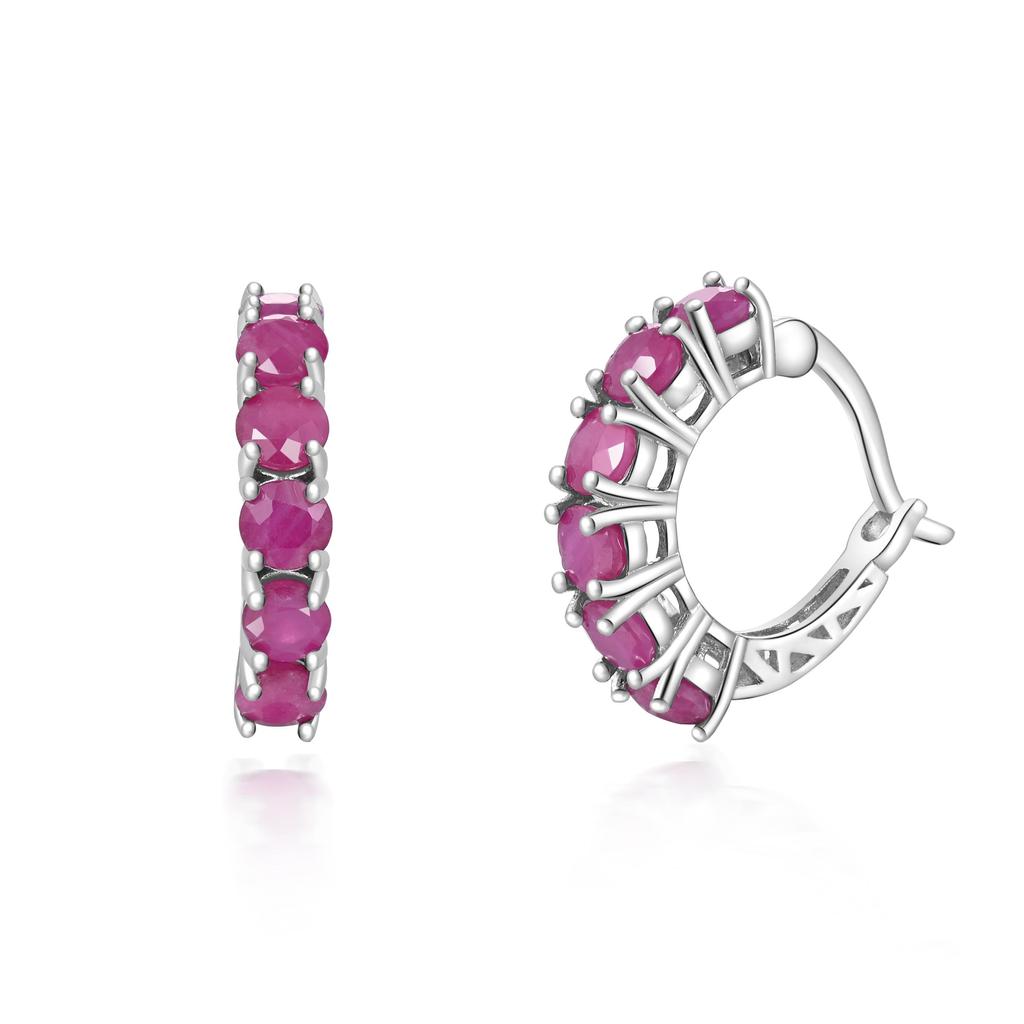 Elegant Designer Silver Clip Hoop Earrings Natural Ruby July Birthstone Precious Jewelry Gift for Lady Celebration & Party Wear