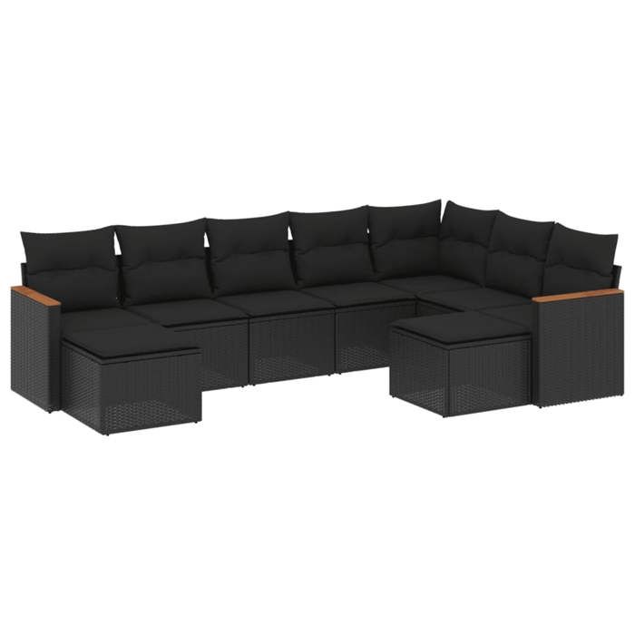 VidaXL Salon de Jardin avec Coussins 9 pcs, Canapés de Terrasse, Ensemble de Meubles de Patio, Mobilier d'Extérieur, Noir 3258940