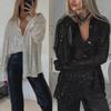 2025 European & American Sequin Lapel Long Sleeve Women's Shirt Jacket
