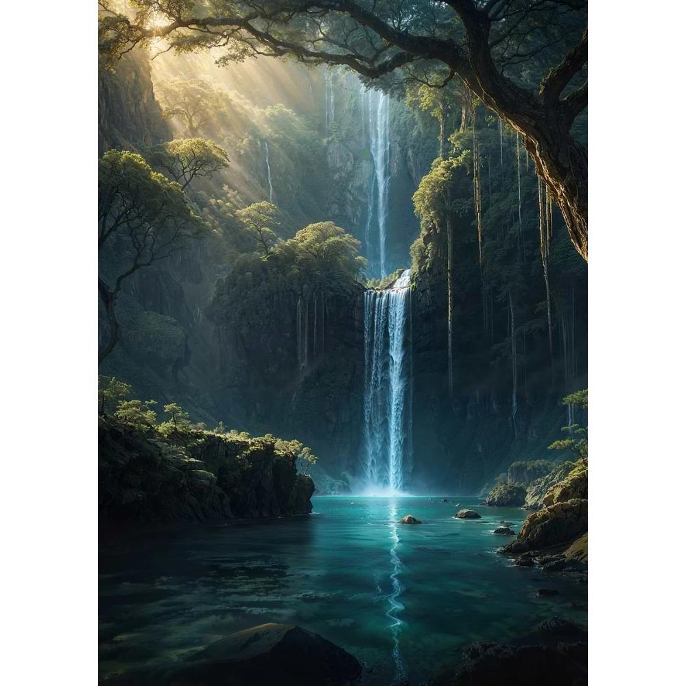Natural Landscape Spectacular Waterfall Canvas Painting Green Tree Forest Posters Wall Art Prints Home Decor Frameless Paintings