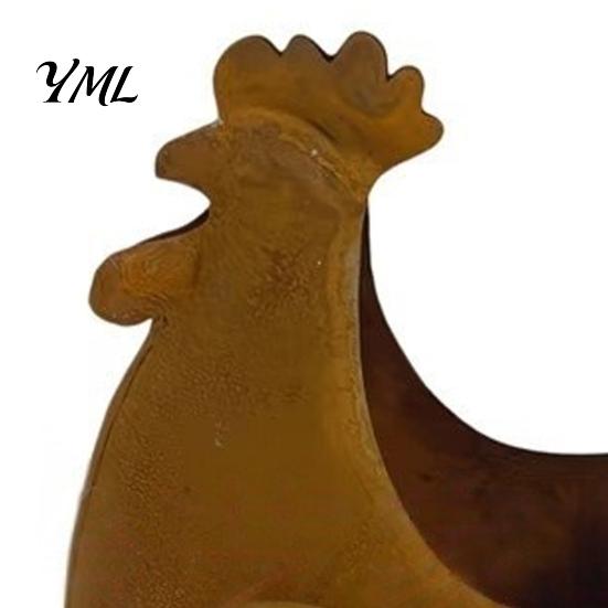 Artistic Metal Rooster Garden Decor Rustic Ornament, Weather Resistant Flowerpot, Sculpture Unique Silhouette for Outdoor Yard Lawn Decor, Retro