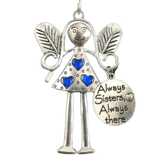 Angle Girl Hanging Decoration Iron Art Silver Color Wing Love Heart Rhinestone Carved Words Friendship Ornament Pendant Birthday Festival Gift