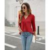 Плюс Размер Женская Осенняя Мода Новый Топ С V-образным Вырезом