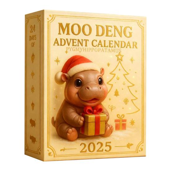 Календарь Адвента Moo Deng 2025 24 дня Обратный отсчет до Рождества с акриловыми украшениями в виде гиппопотамов Сюрпризы для детей и взрослых